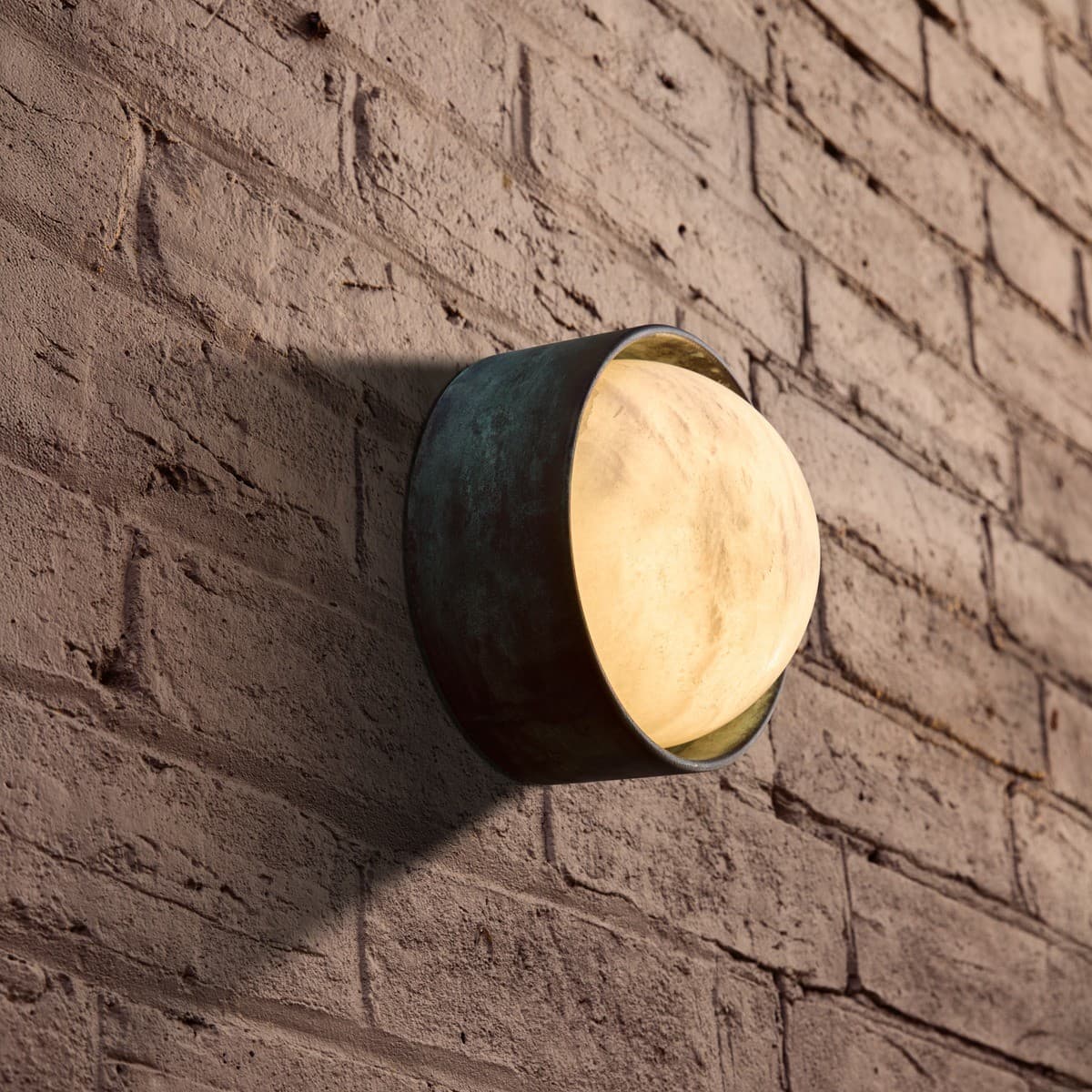 Made By Mayfair Seaside Sol Exterior Wall Sconce in Verdigris with Spanish Alabaster Shade-img-2