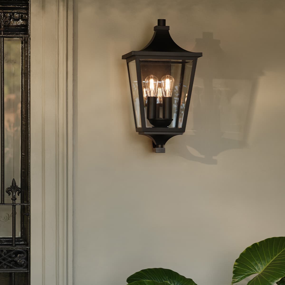 Leon 2 Light Large Exterior Wall Lantern in Black