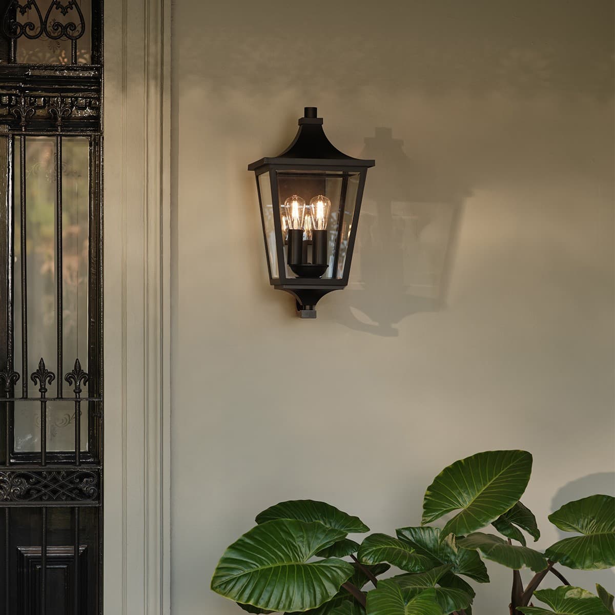 Leon 2 Light Large Exterior Wall Lantern in Black