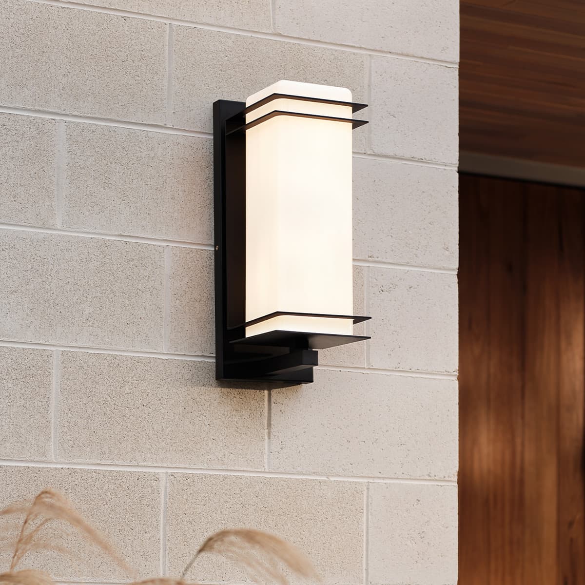 Burnham 2 Light Large Exterior Wall Bracket in Black with Opal Glass-img-2