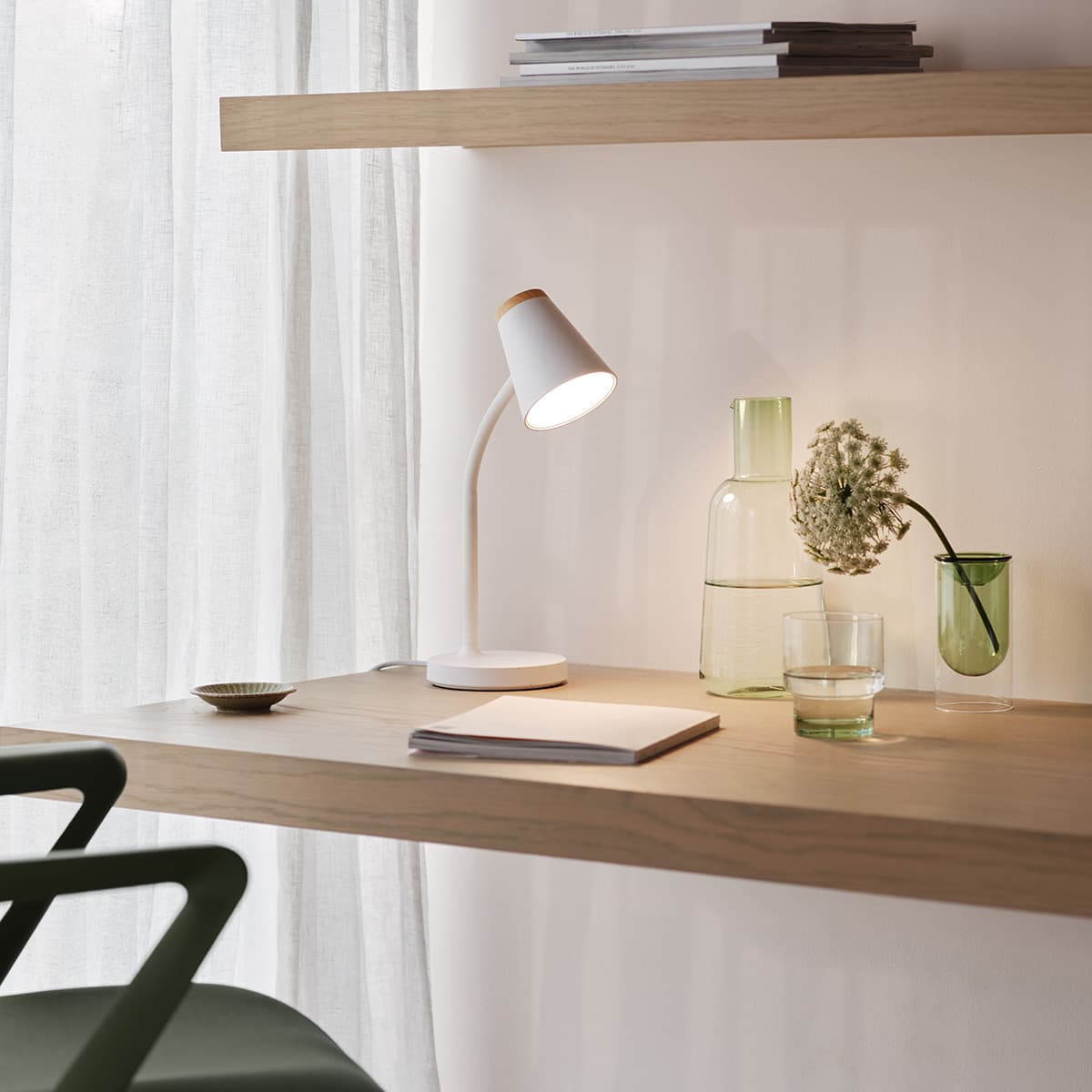Mae Adjustable LED Table Lamp in White with Teak-img-2