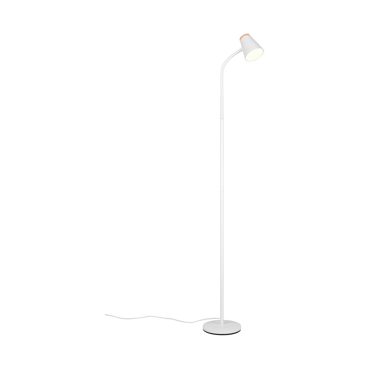 Mae Adjustable LED Floor Lamp in White with Teak