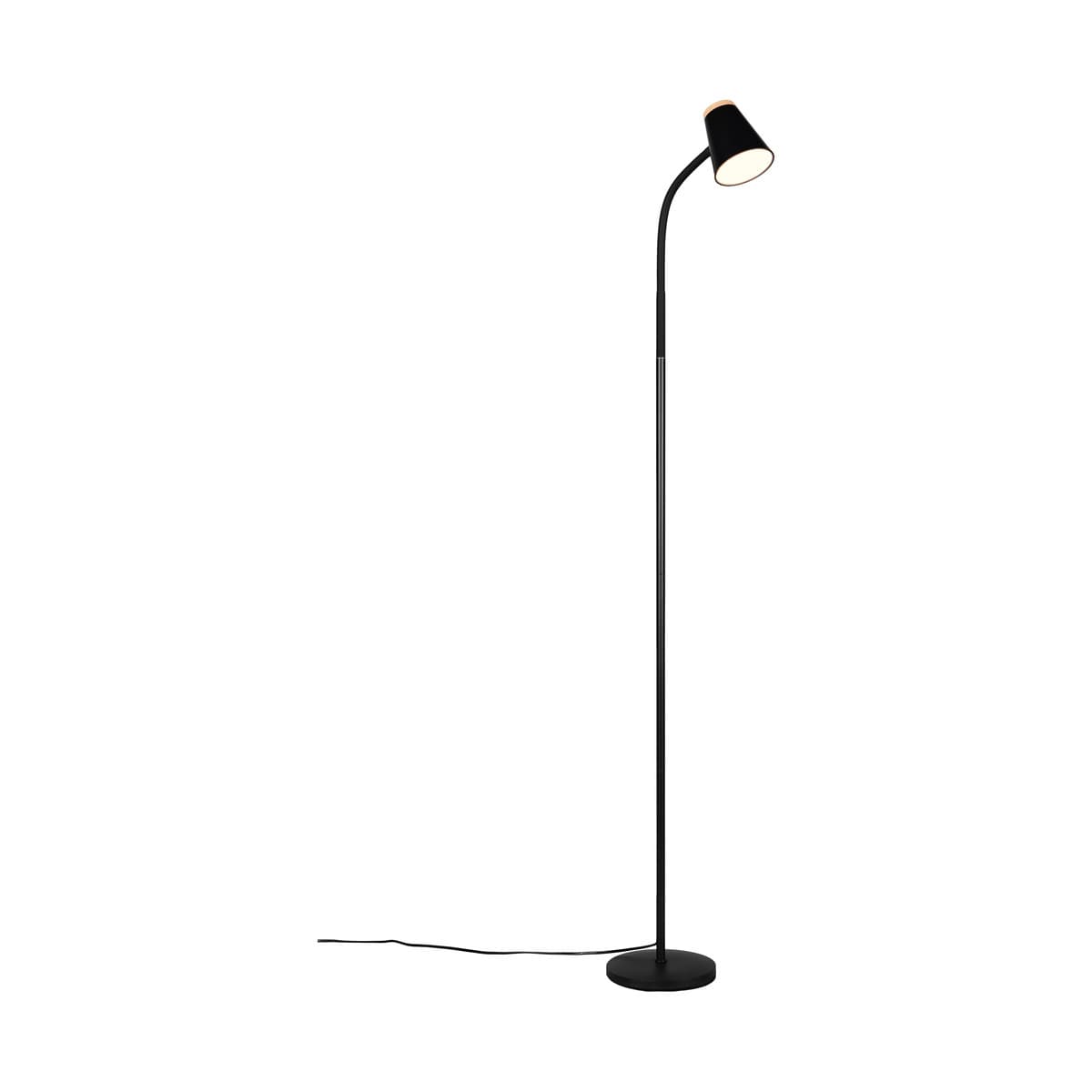 Mae Adjustable LED Floor Lamp in Black with Teak