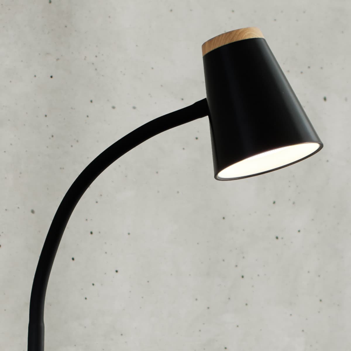 Mae Adjustable LED Floor Lamp in Black with Teak