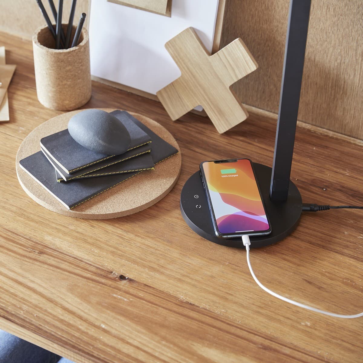 LEDlux Ikon LED 5.5W Dimmable Colour Change Table Lamp With Wireless Phone Charger In Black-img-3