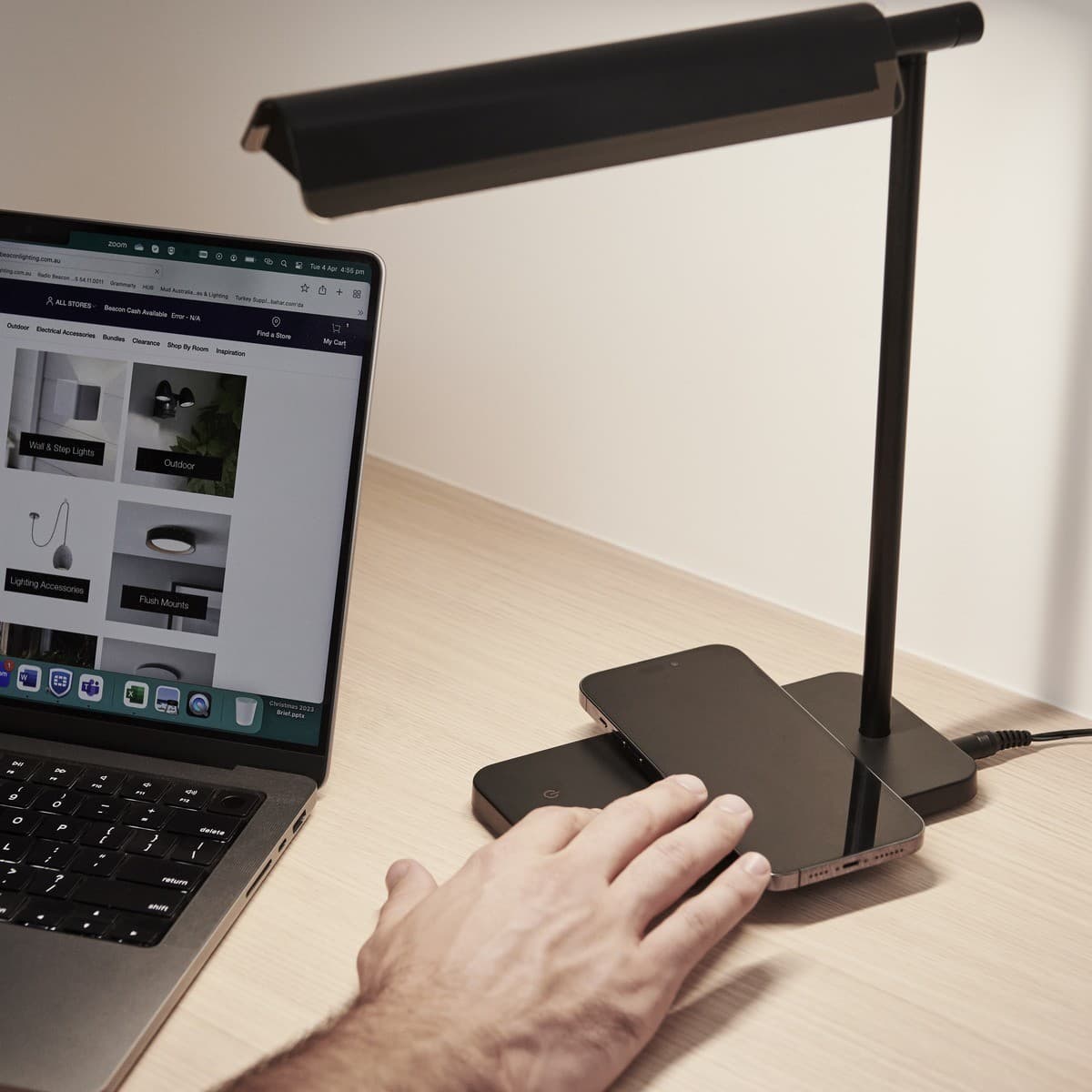 Hansen LED Dimmable Table Lamp with Wireless Phone Charger in Black