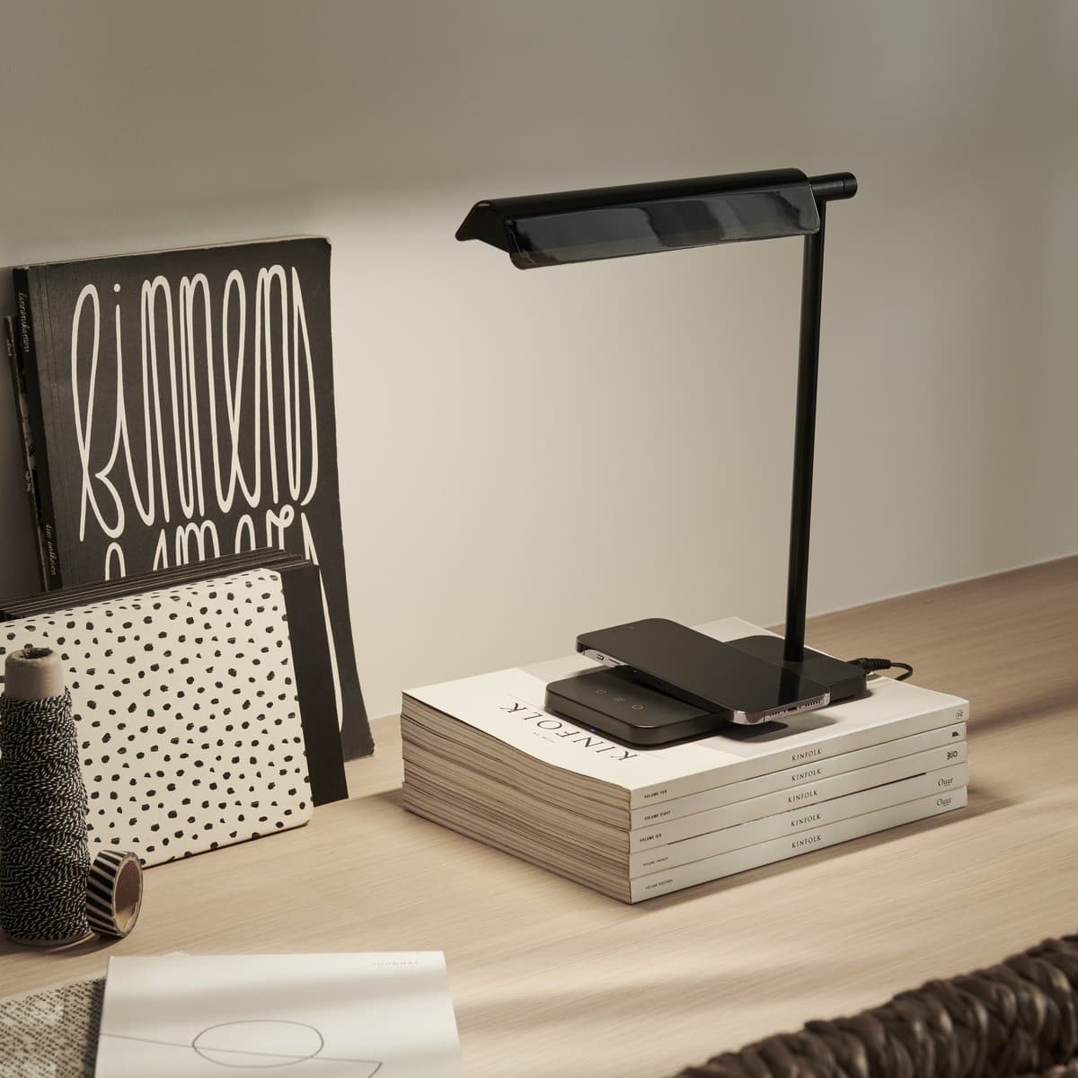 Hansen LED Dimmable Table Lamp with Wireless Phone Charger in Black
