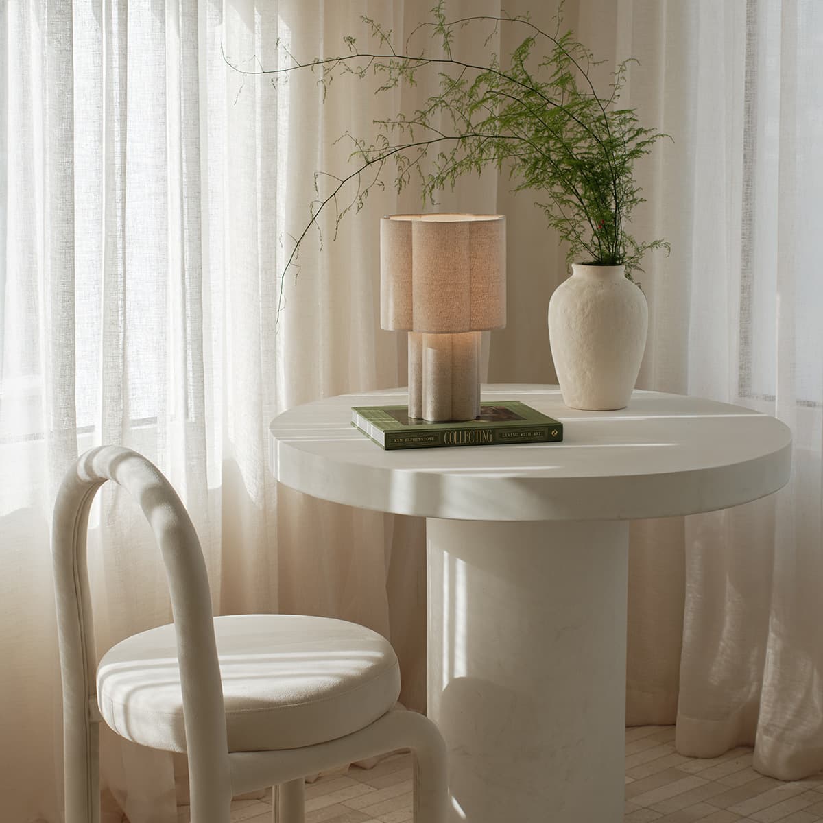 Astrid 1 Light Small Scalloped Table Lamp in Natural Linen-img-3