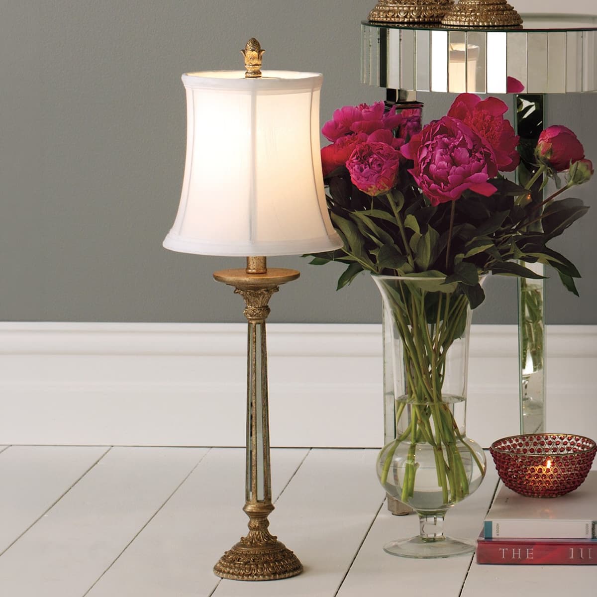 Sari Small Table Lamp in Antique Silver with White Shade-img-2