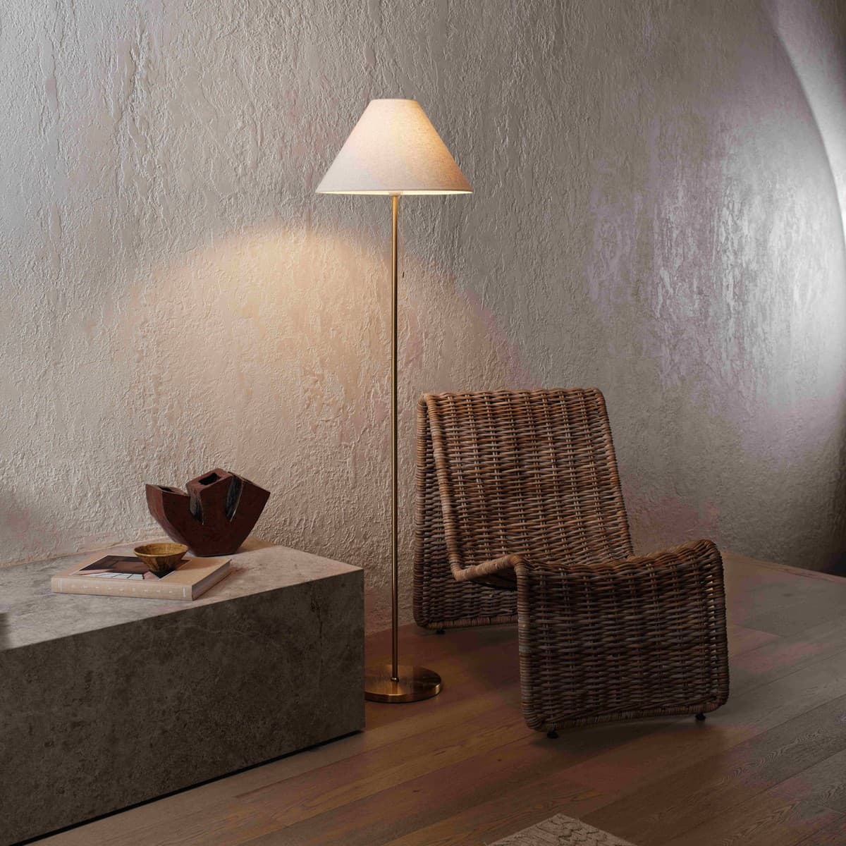 Bree II Floor Lamp in Aged Brass with Natural Shade