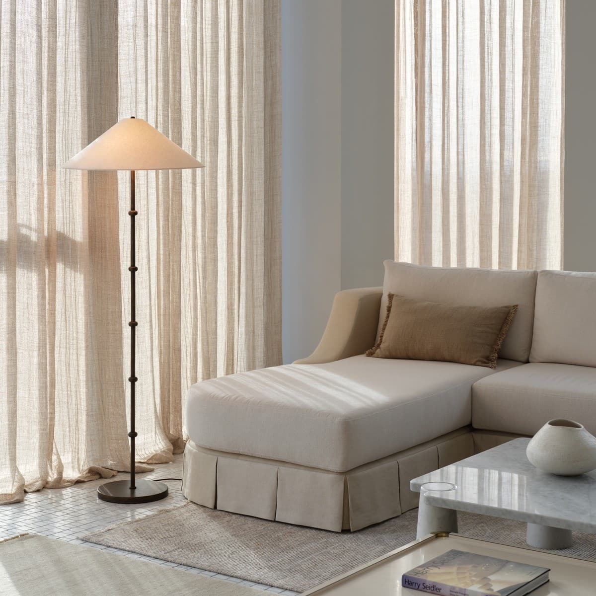 Monaco 3 Light Floor Lamp in Bronze with Natural Linen-img-2
