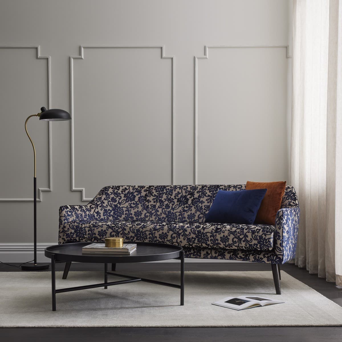 Yorke 1 Light Floor Lamp in Black/Brass