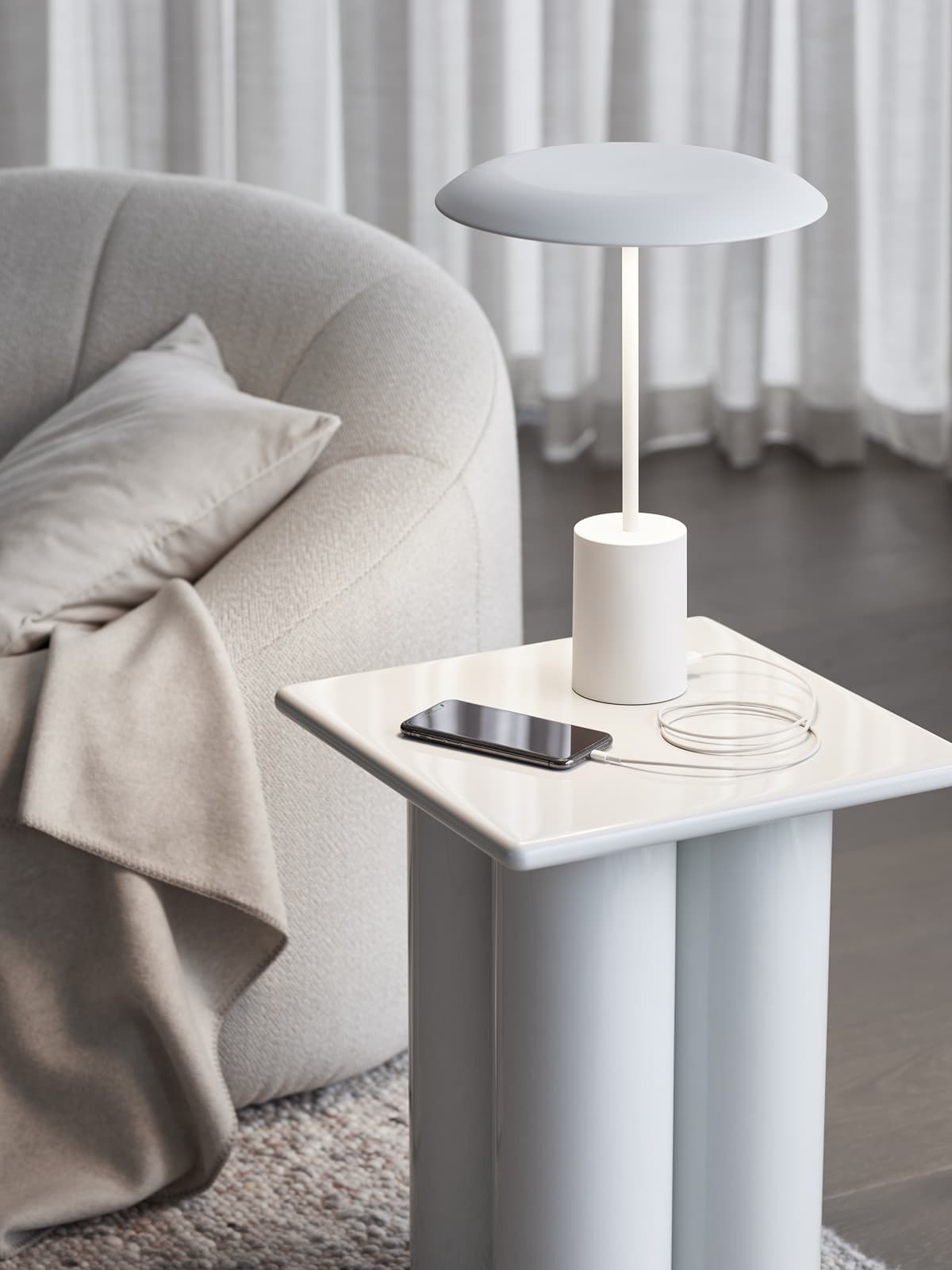 Smith LED Table Lamp with USB Port in White