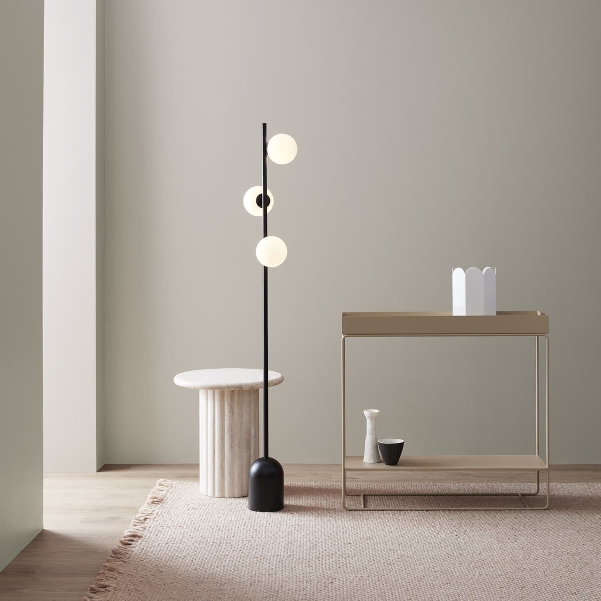 Helix 3 Light Floor Lamp in Black with Opal Glass Shades-img-4