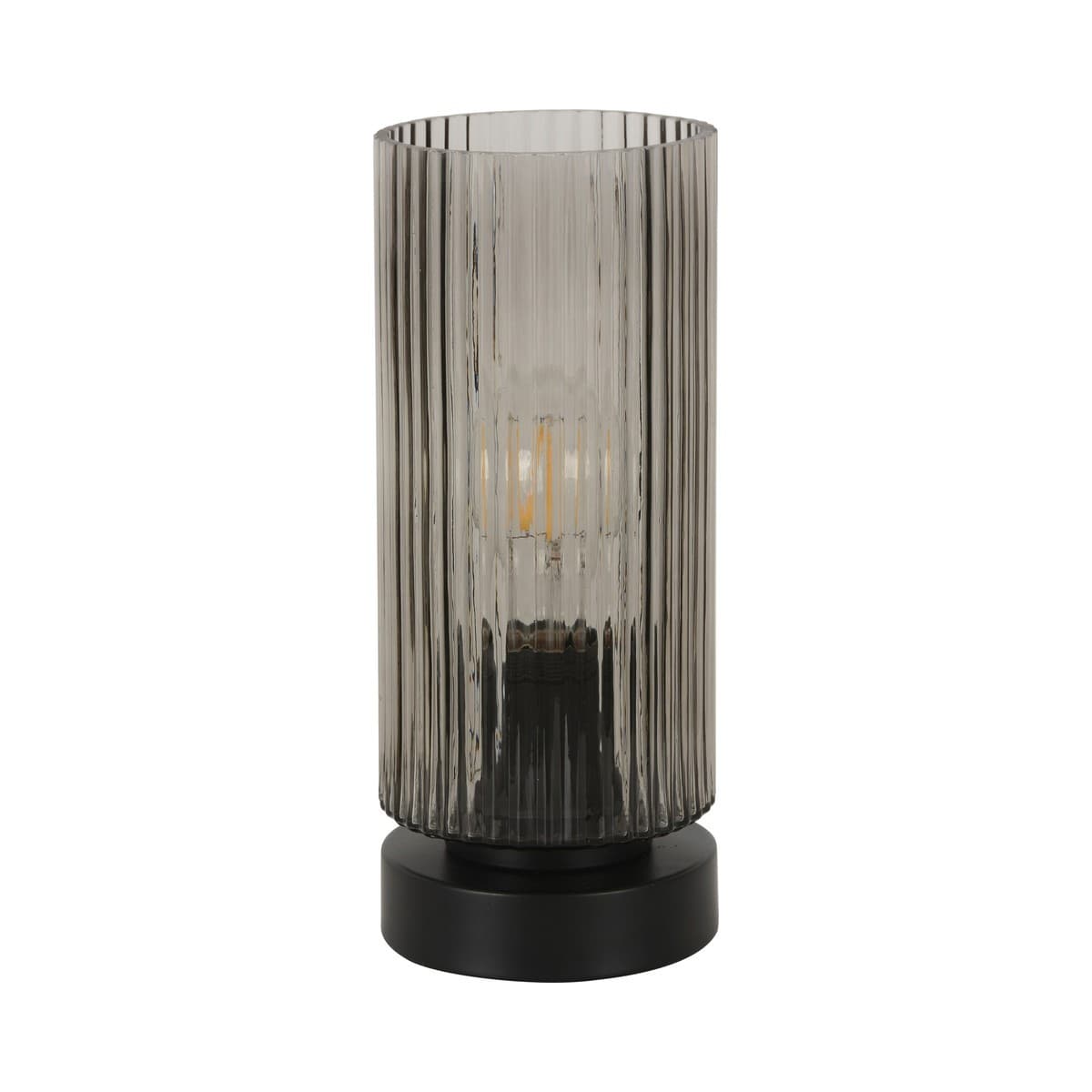 Curtis 1 Light Touch Table Lamp in Black with Smoke Glass with USB, 2 Pack