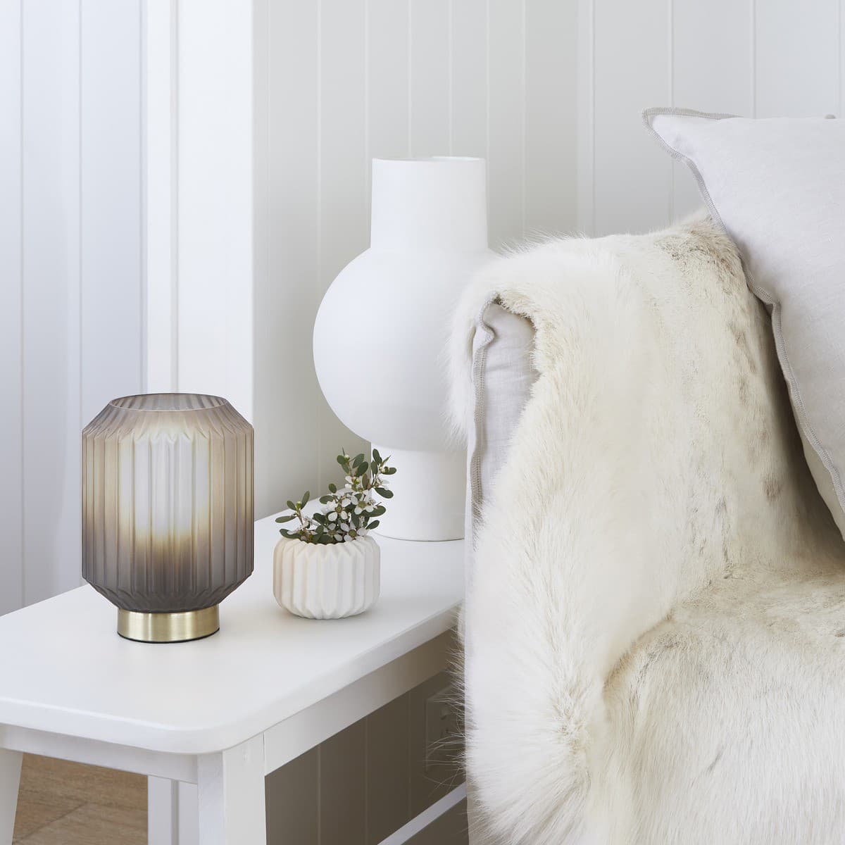 Clancy 1 Light Table Lamp in Brass with Smoked Glass Shade