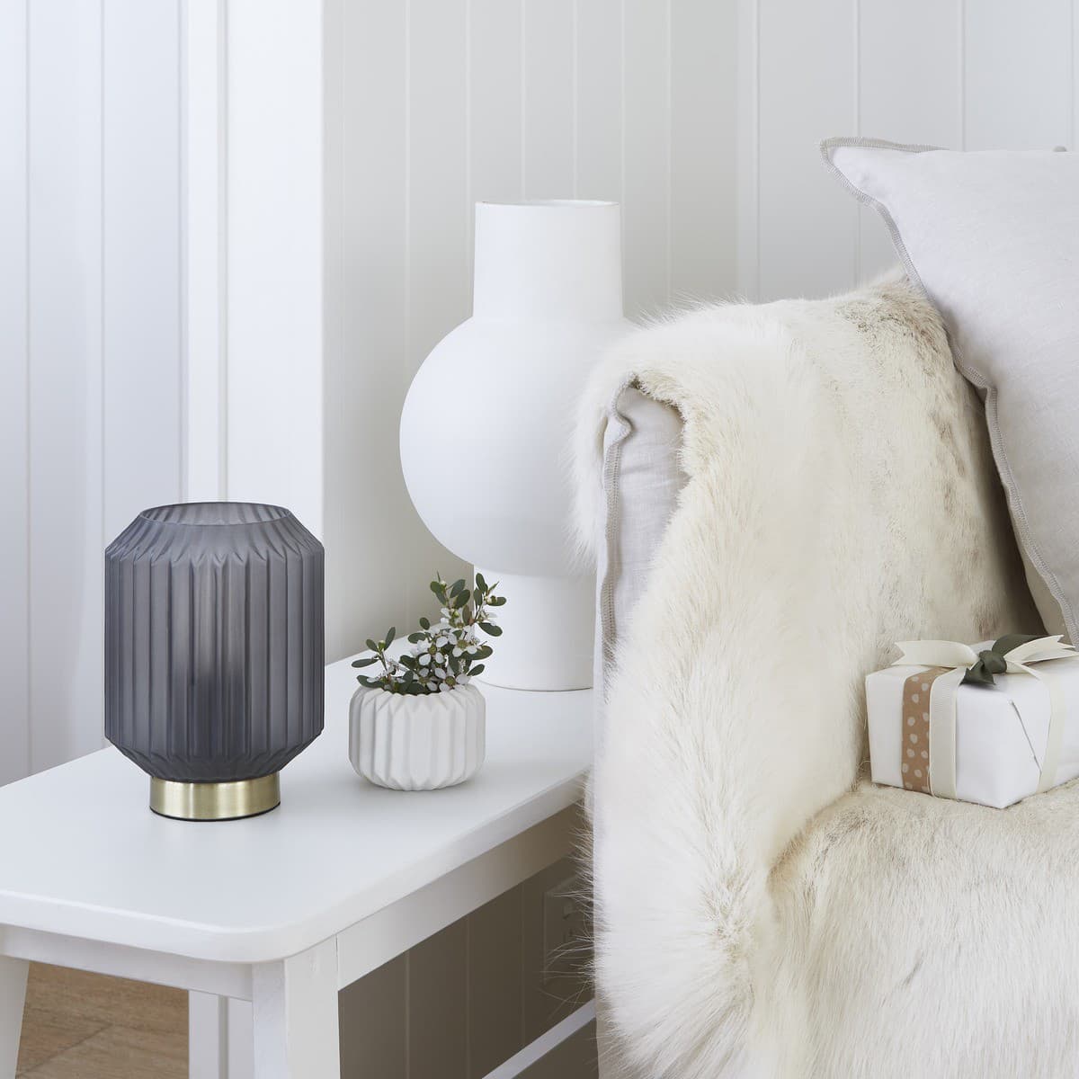 Clancy 1 Light Table Lamp in Brass with Smoked Glass Shade