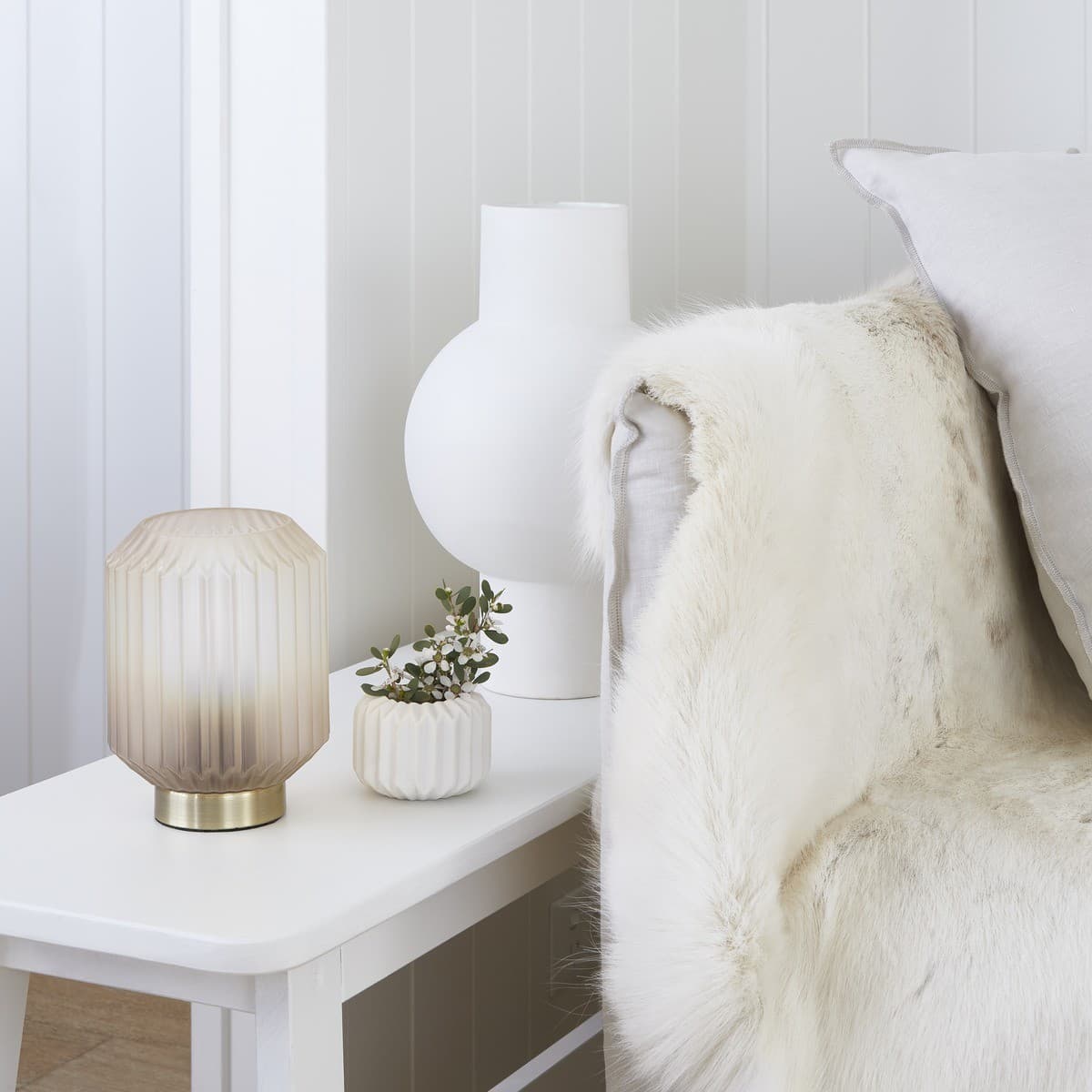 Clancy 1 Light Table Lamp in Brass with White Glass Shade