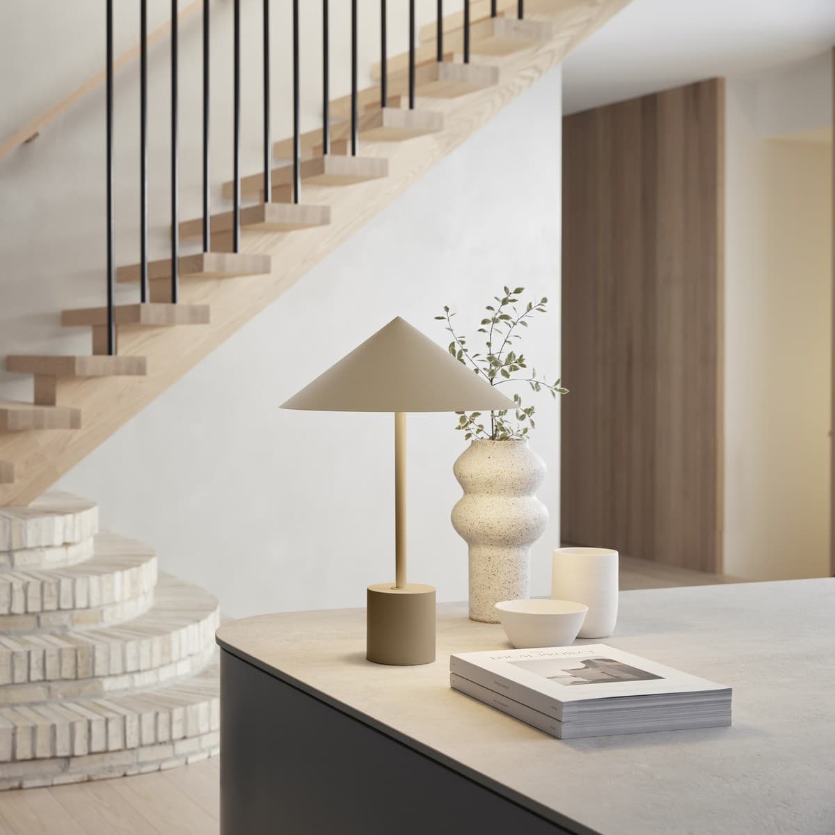 Margot 2 Light Table Lamp in Bisque with Metal Conical Shade-img-2