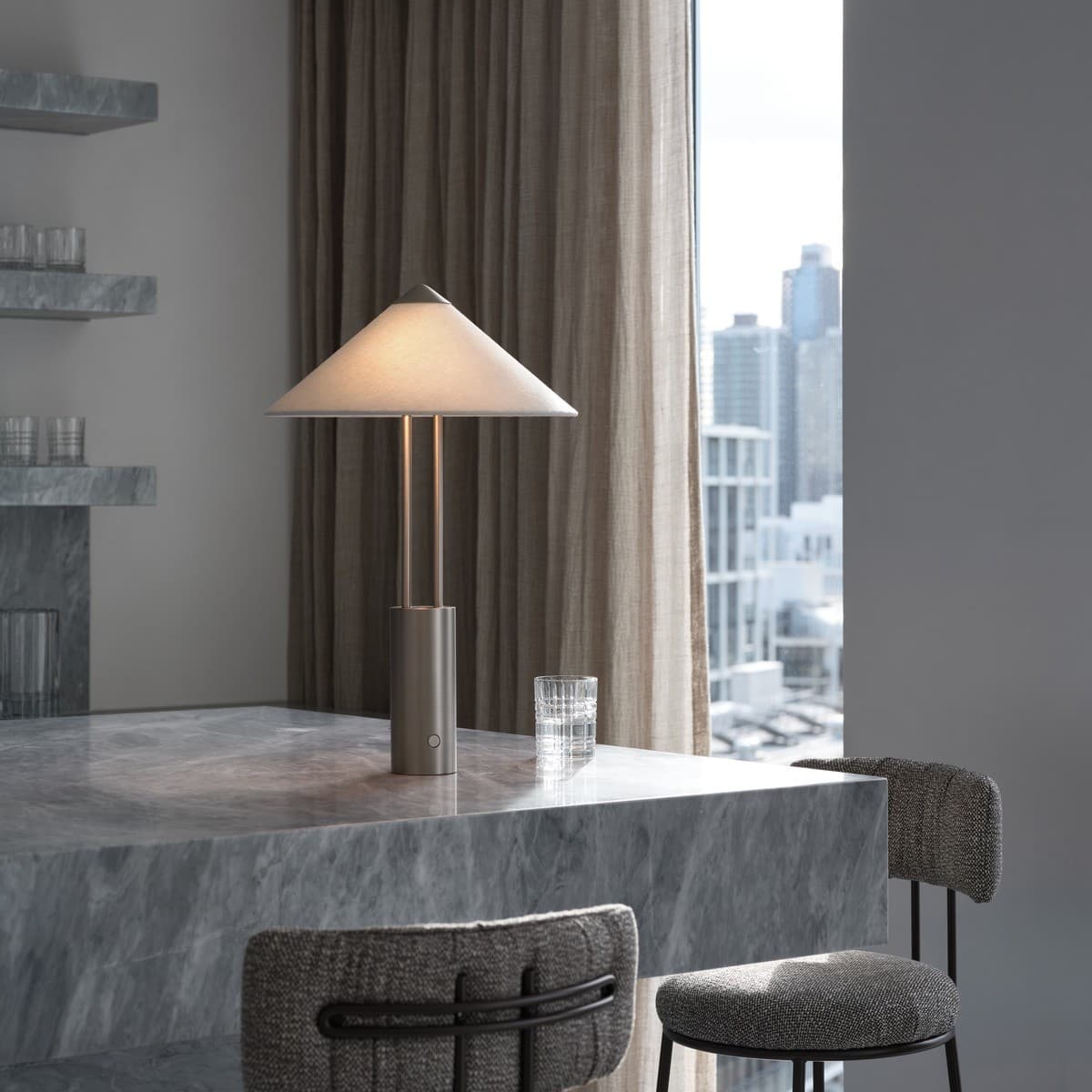 Jaxon 2 Light Touch Dimmable Table Lamp in Brushed Nickel with White Linen, with USB