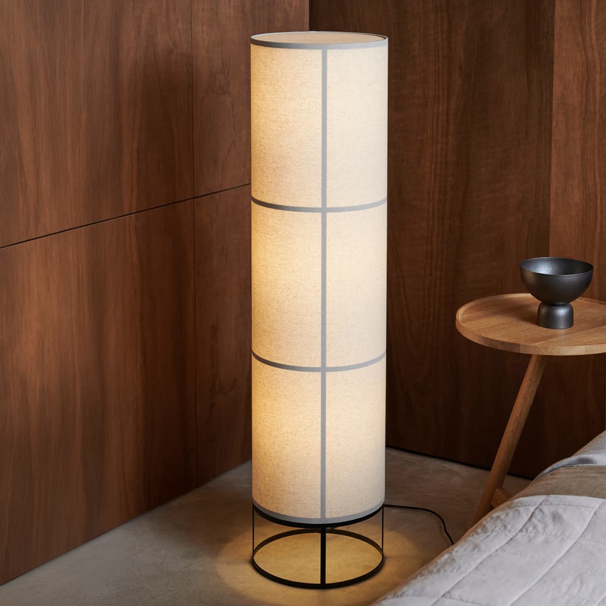Hana 3 Light Floor Lamp in Black with Natural Linen Shade-img-2