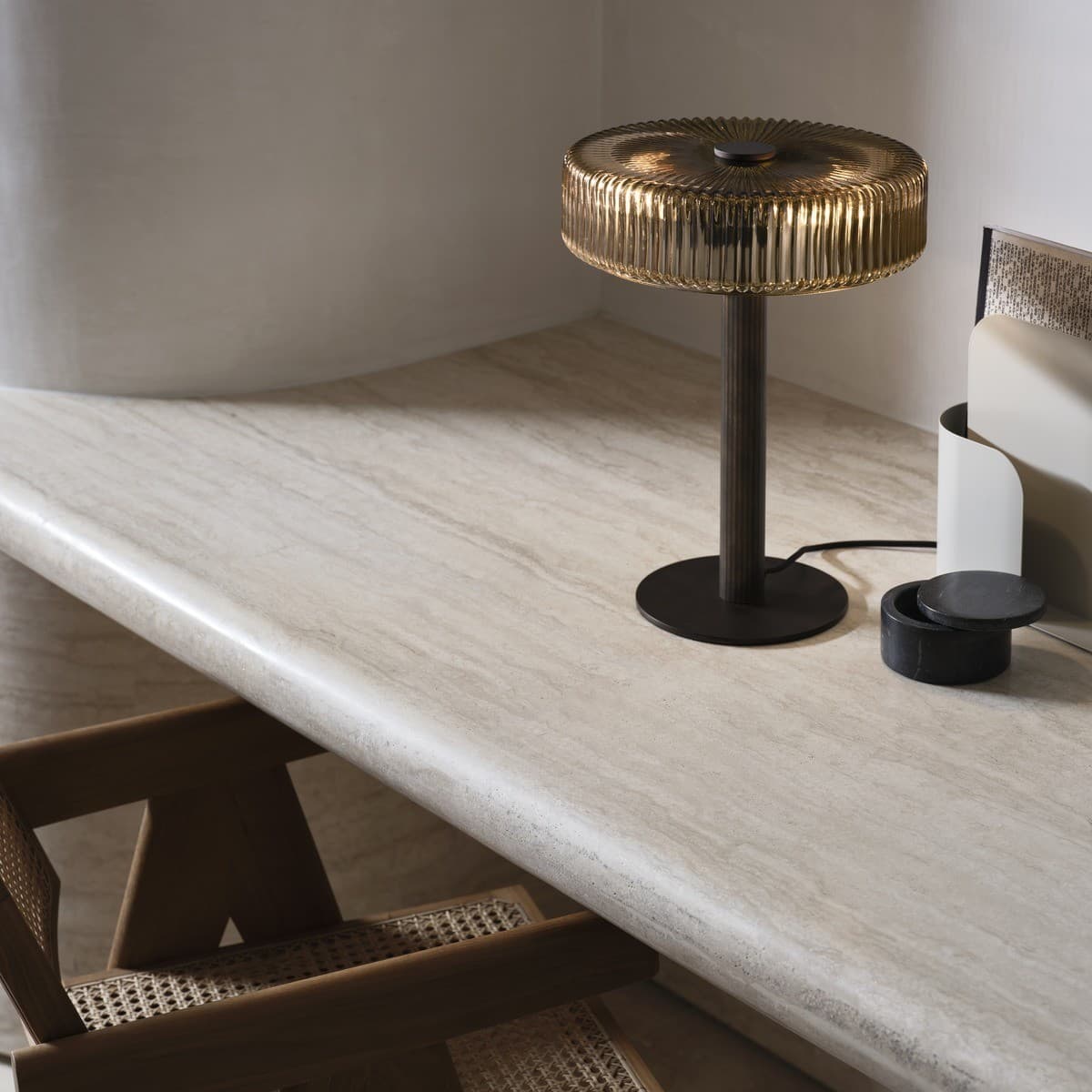 Denver 2 Light Table Lamp in Bronze with Ribbed Sepia Glass
