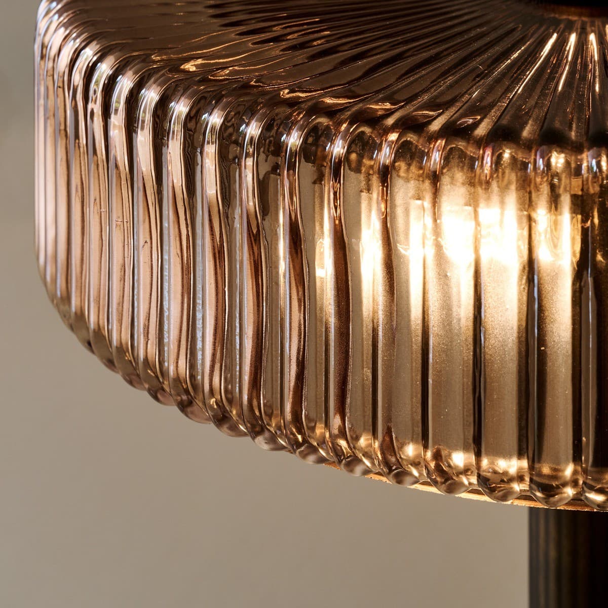 Denver 2 Light Table Lamp in Bronze with Ribbed Sepia Glass