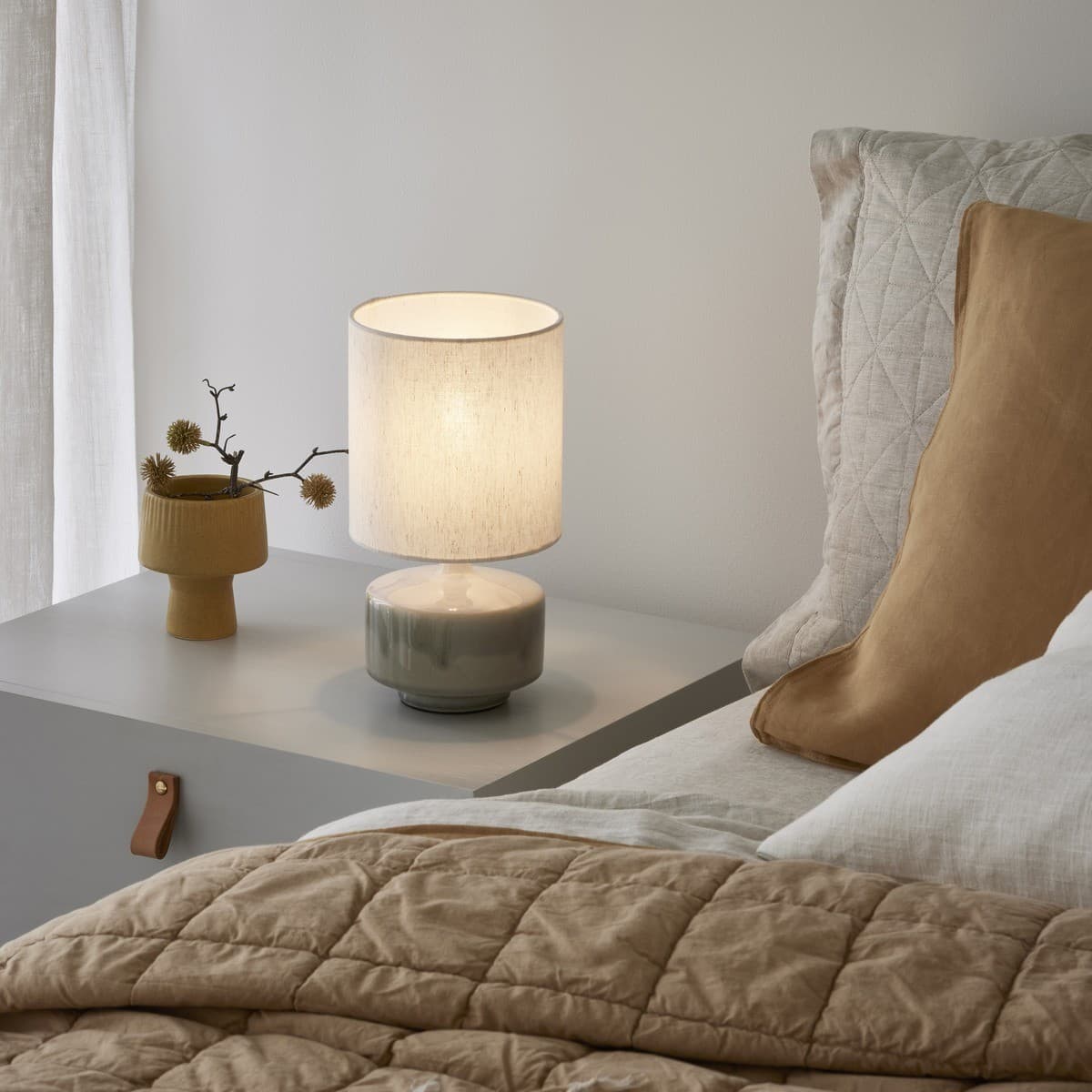 Isabel 1 Light Table Lamp in Sage Ceramic with White Fabric Shade, 2 Pack-img-4