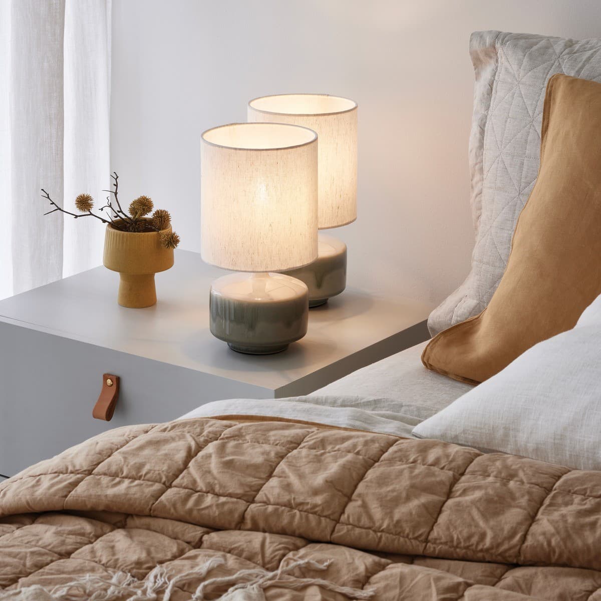 Isabel 1 Light Table Lamp in Sage Ceramic with White Fabric Shade, 2 Pack-img-5