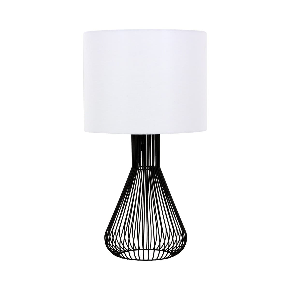 Akira 1 Light Tall Table Lamp with Metal Wire Base and White Linen Shade