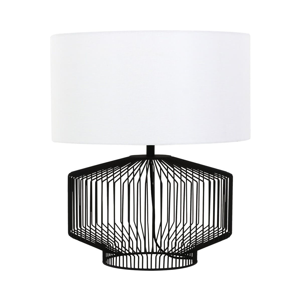 Akira 1 Light Squat Table Lamp with Metal Wire Base and White Linen Shade-img-1
