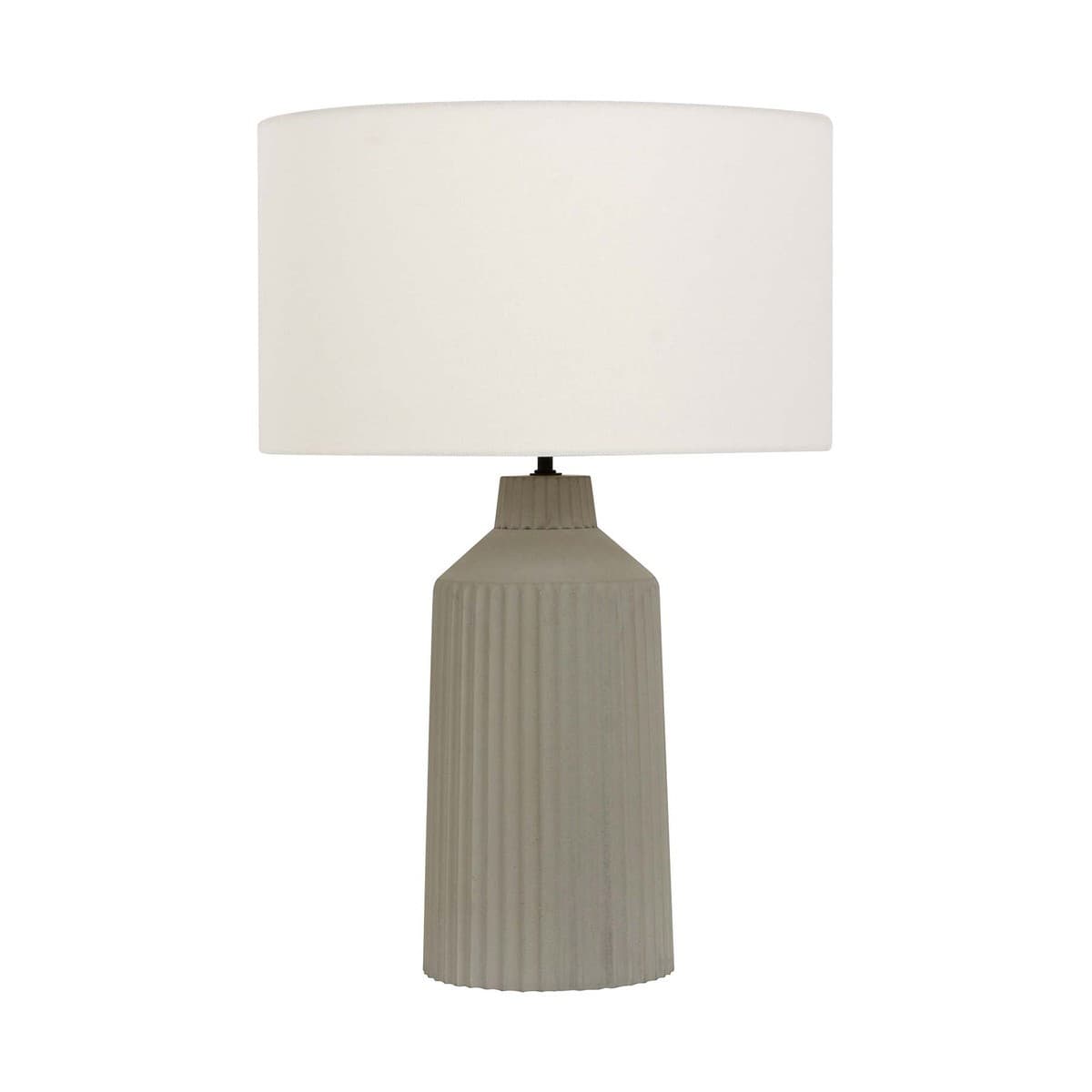 Miro 1 Light Table Lamp with Grey Ribbed Concrete Base and White Linen Shade