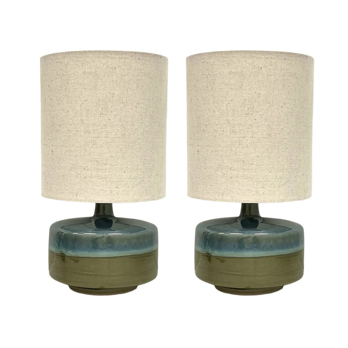Isabel 1 Light Table Lamp in Teal Ceramic with Natural Fabric Shade, 2 Pack-img-1