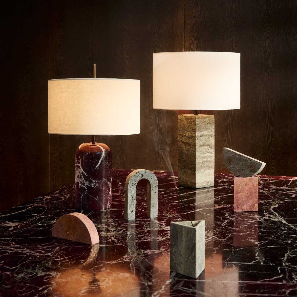 Sandrine 1 Light Square Table Lamp in Silver Travertine