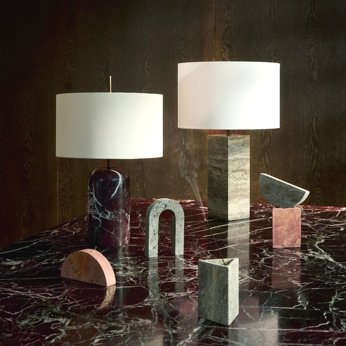 Sandrine 1 Light Square Table Lamp in Silver Travertine