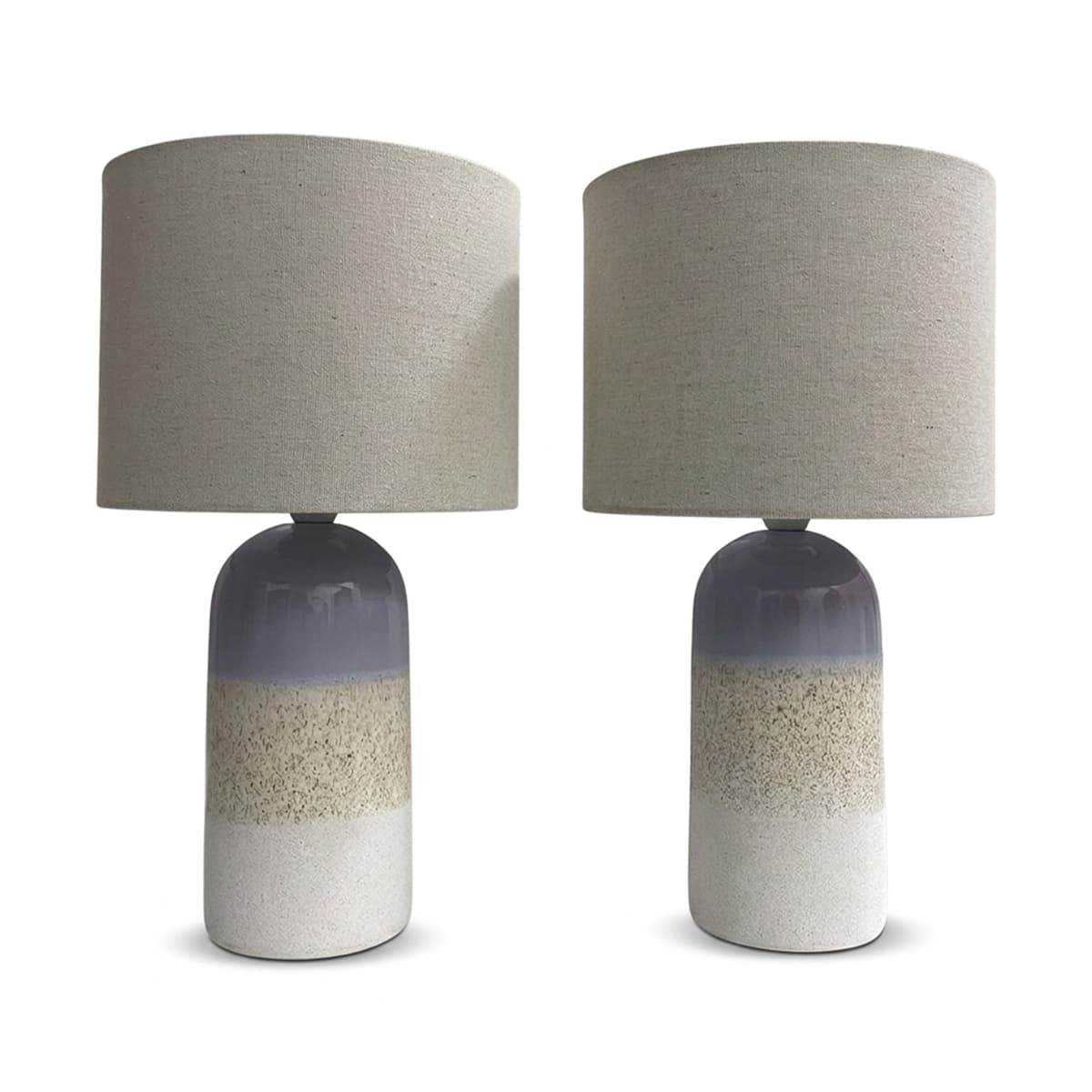 Brae 1 Light Table Lamp in Periwinkle Blue Ceramic with Natural Linen and USB-C Port, 2 Pack-img-1
