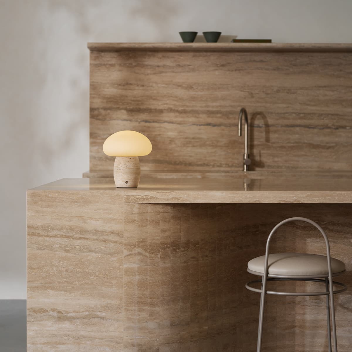 Arne LED Portable Rechargeable Table Lamp in Natural Travertine with Opal Glass-img-8