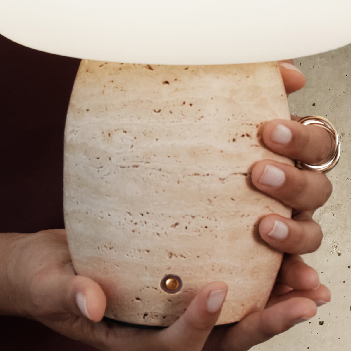 Arne LED Portable Rechargeable Table Lamp in Natural Travertine with Opal Glass-img-10
