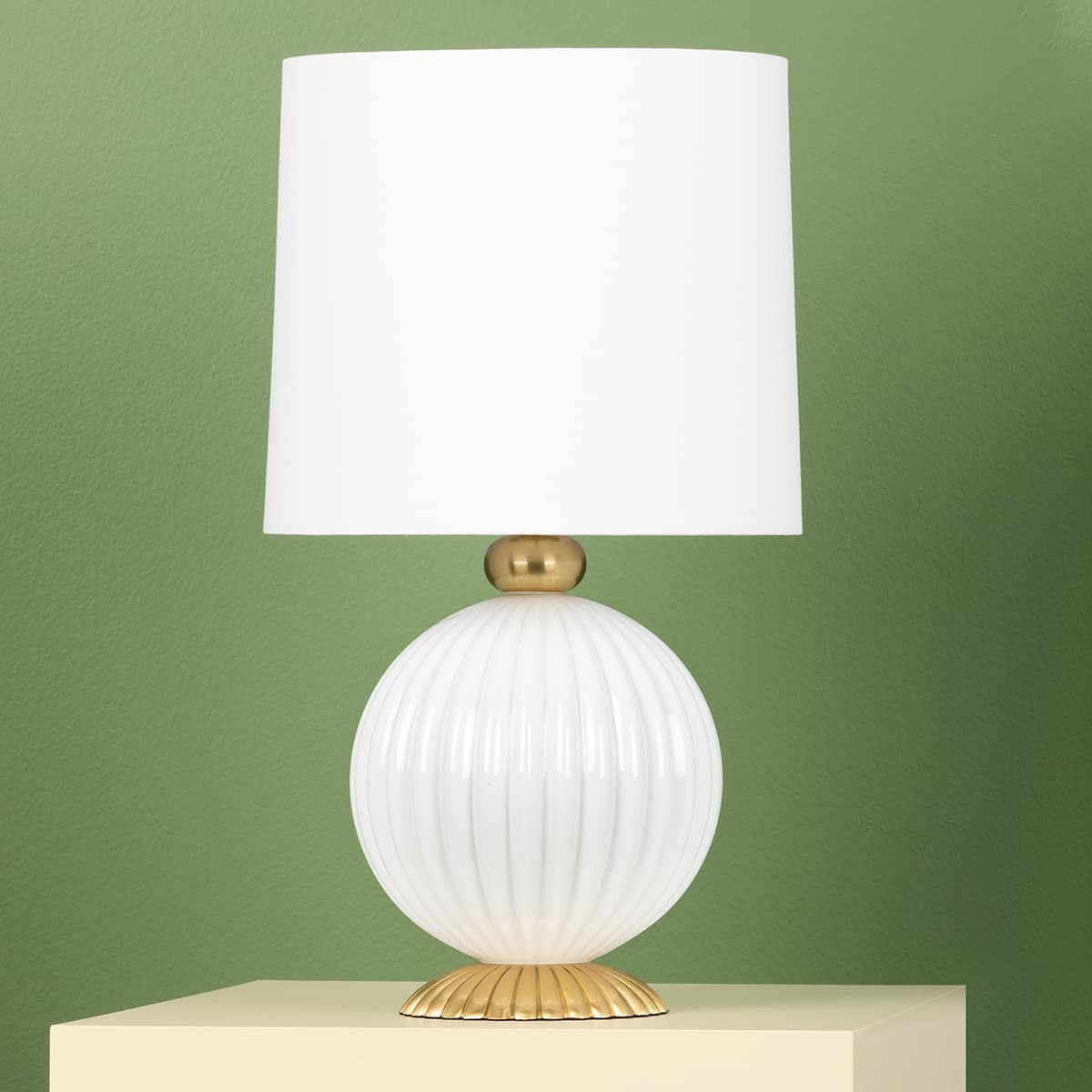 Viva Table Lamp in Aged Brass & White