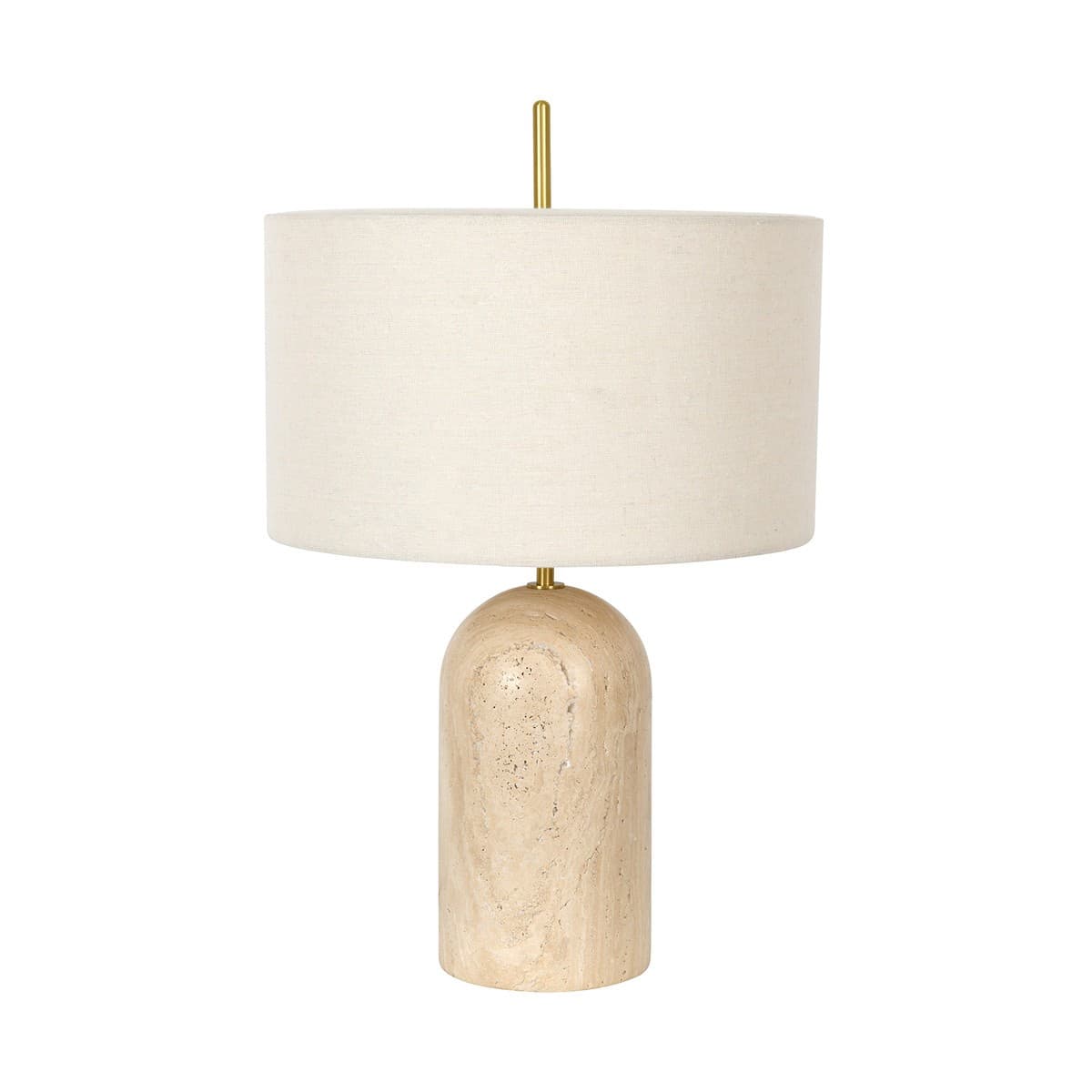 Made by Mayfair Rhodes 1 Light Table Lamp in Natural Travertine with Solid Brass Detail and Natural Linen Shade-img-1
