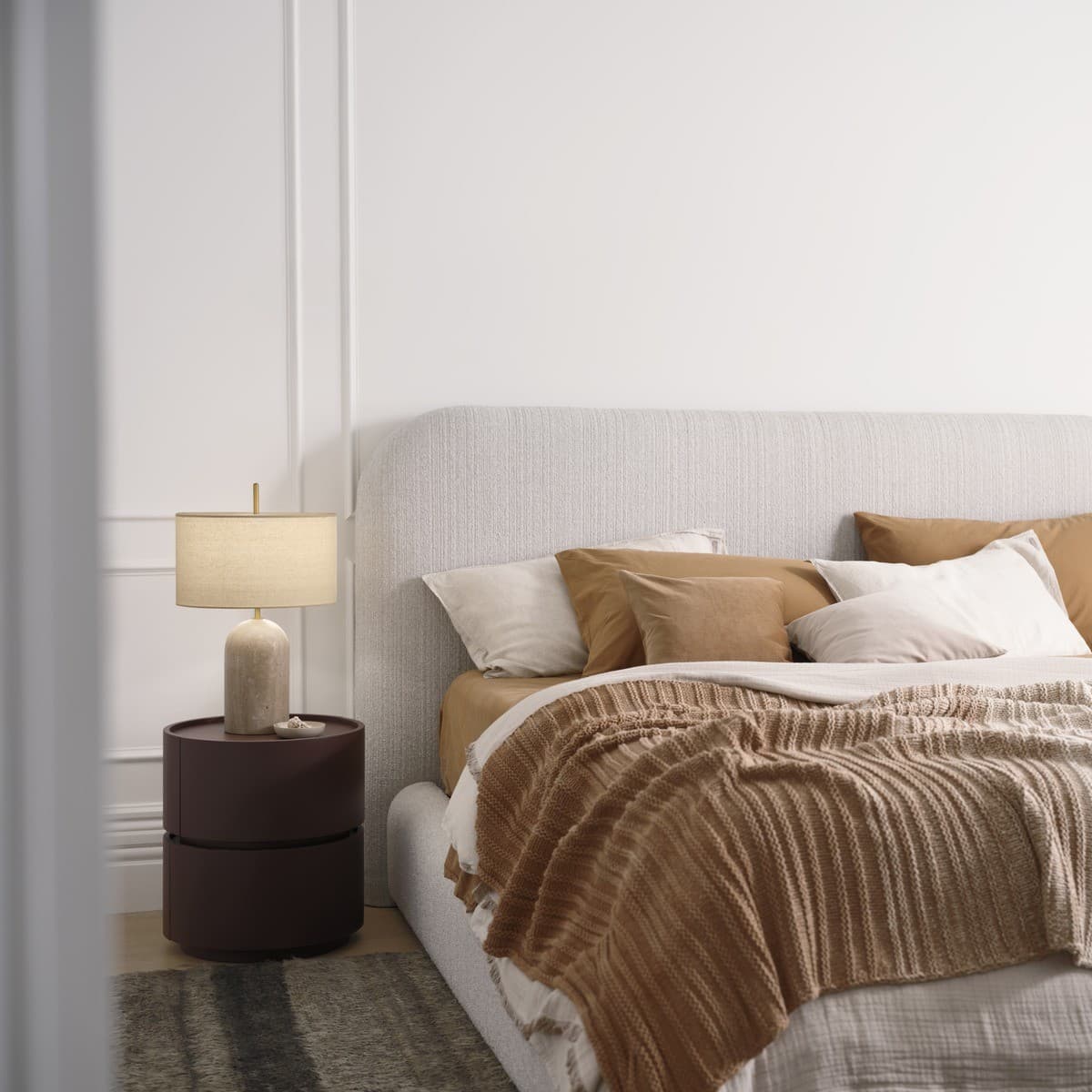 Made by Mayfair Rhodes 1 Light Table Lamp in Natural Travertine with Solid Brass Detail and Natural Linen Shade-img-4