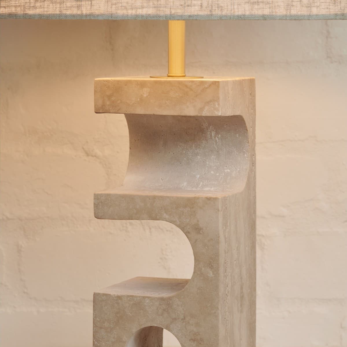 Forma 1 Light Table Lamp in Travertine with Natural Linen Shade-img-4
