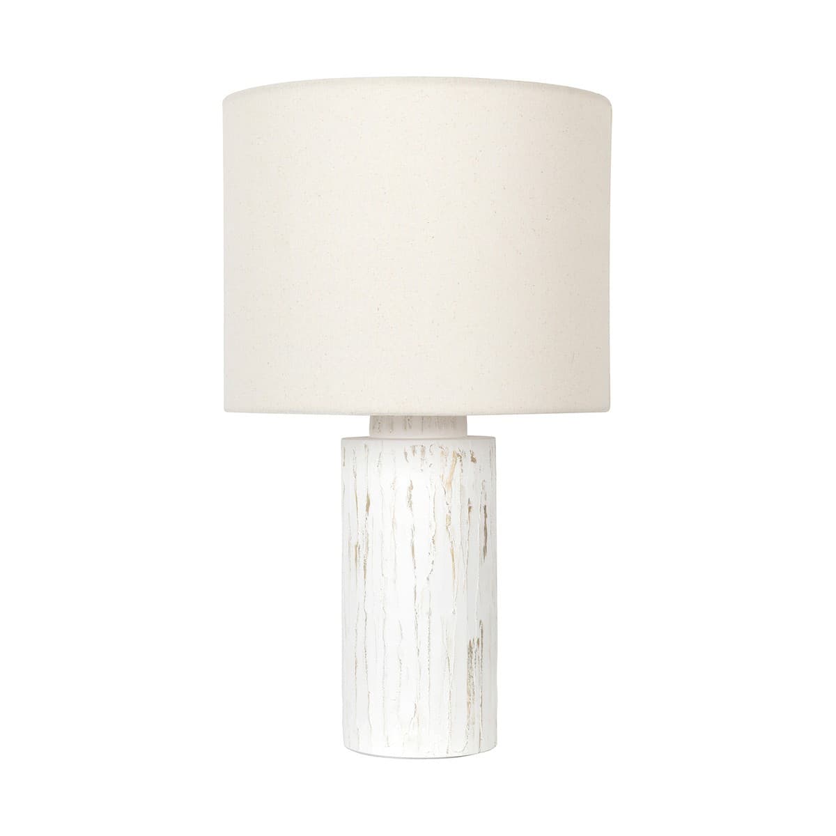 Alba 1 Light Table Lamp in White with Almond Shade