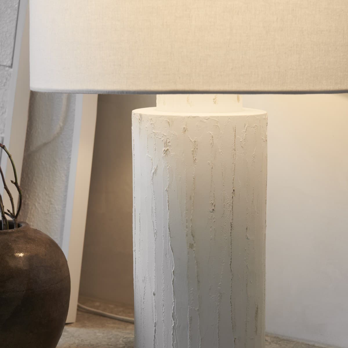 Alba 1 Light Table Lamp in White with Almond Shade