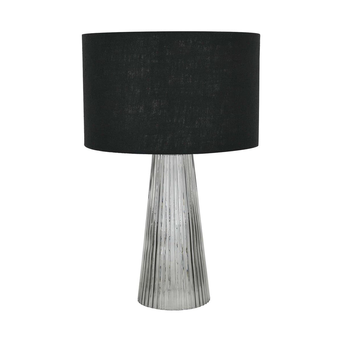 Ames 1 Light Table Lamp in Smoke Glass with Black Linen Shade