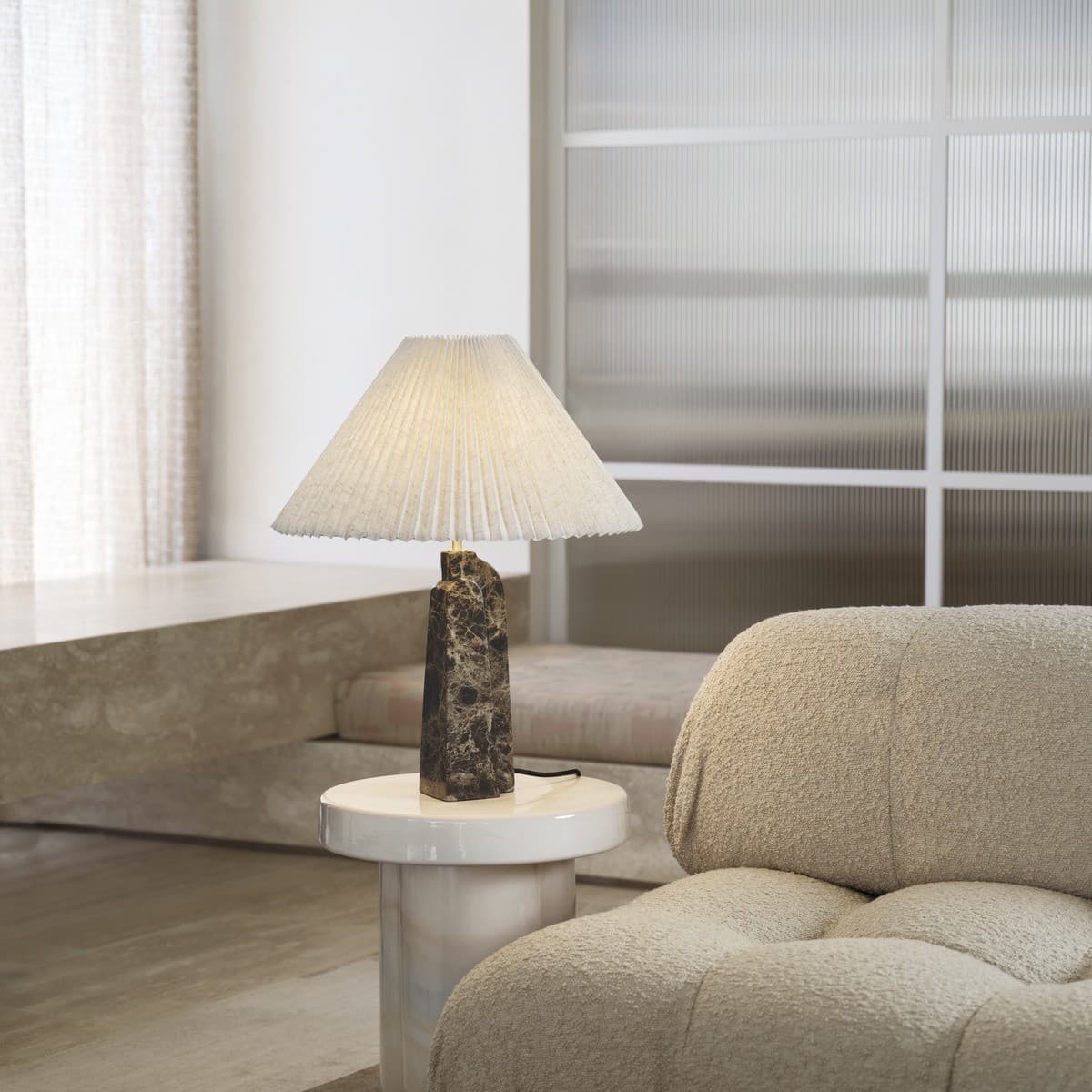 Made By Mayfair Cassini 1 Light Table Lamp in Brown Marble with Natural Linen Shade-img-2