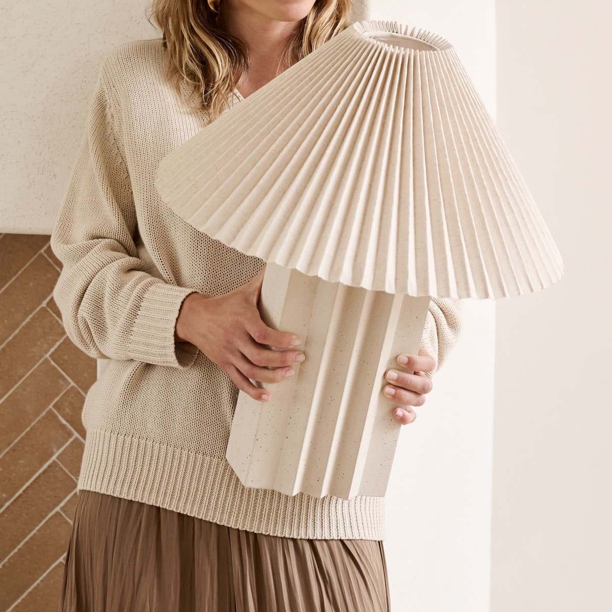 Fora 1 Light Table Lamp in Stone with Natural Linen Shade-img-2