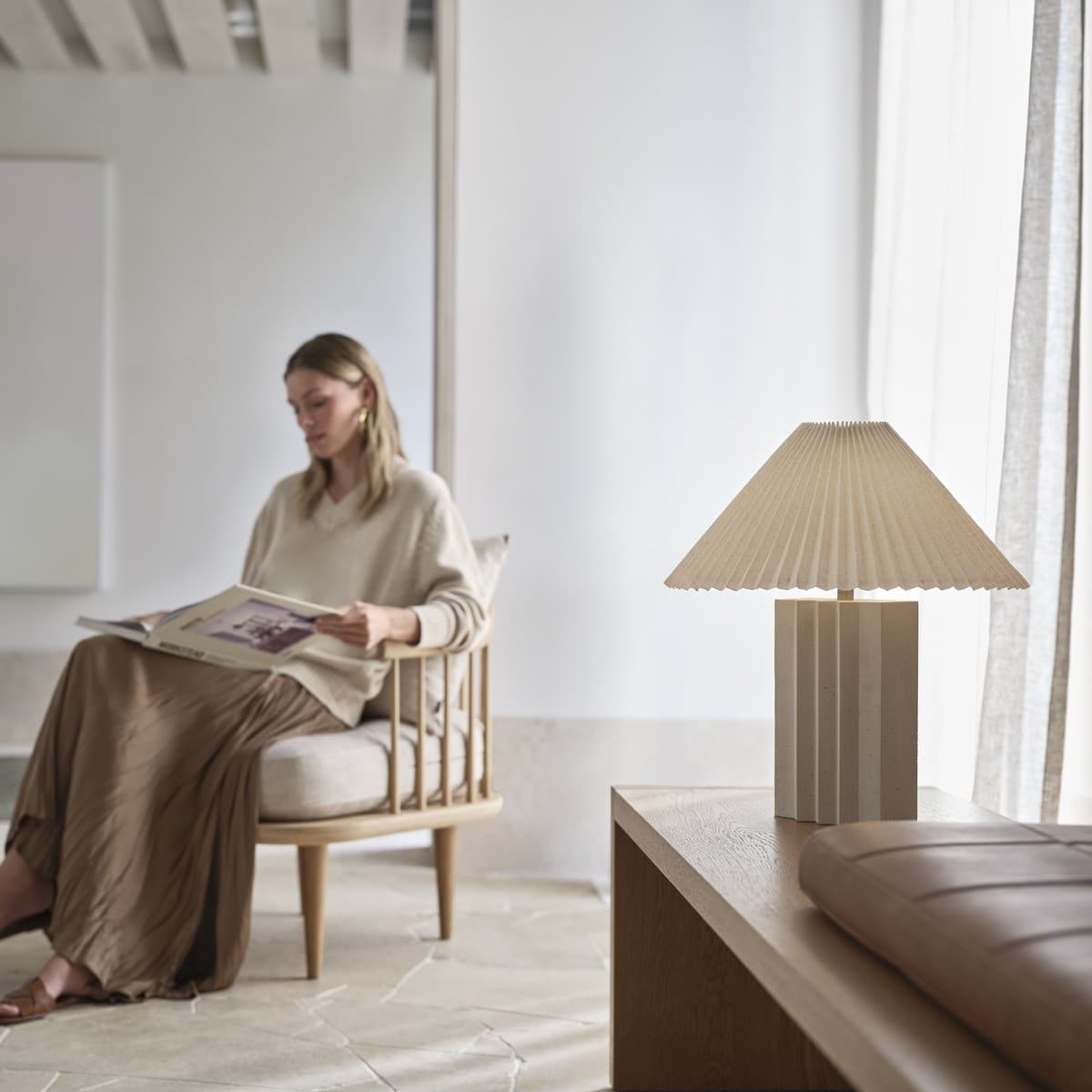 Fora 1 Light Table Lamp in Stone with Natural Linen Shade-img-3