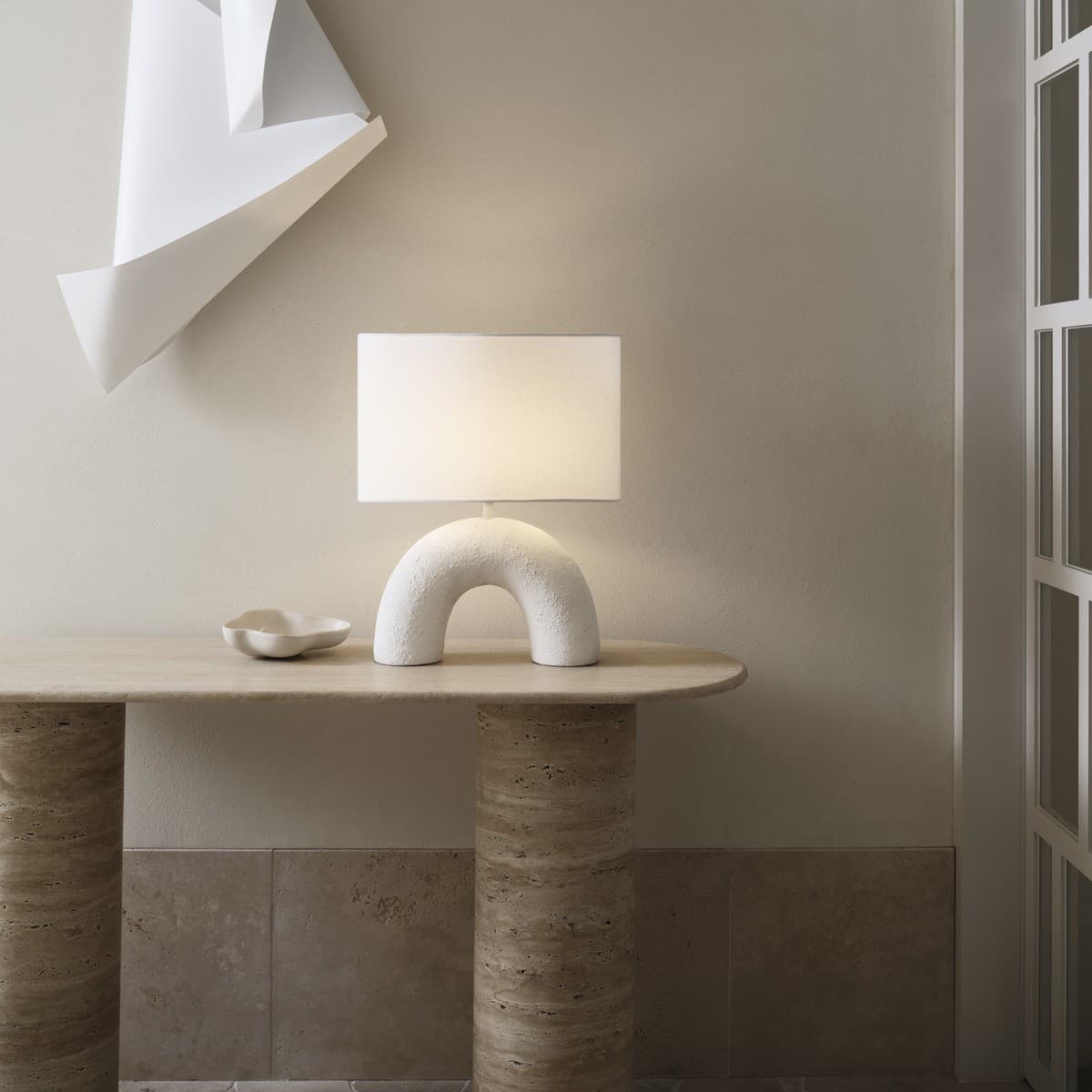 Marley 1 Light Table Lamp in White Gypsum with White Linen Shade-img-2
