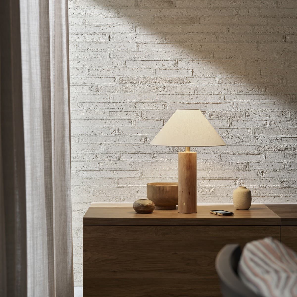 Morgan 1 Light Table Lamp in Teak with White Shade-img-2